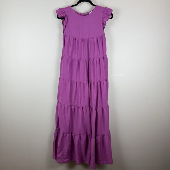 English Factory Maxi Tiered Dress XS Pink Lined Pockets Cottagecore Bohemian - Picture 1 of 8